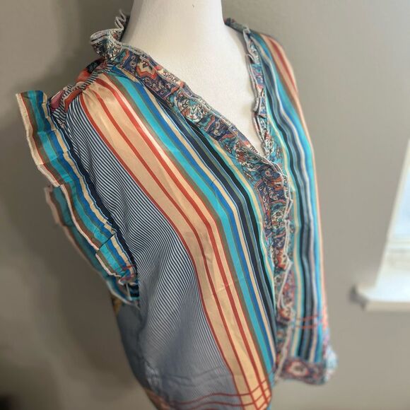 Johnny Was Ophelia Silk Striped Printed Flowy Oversized Blue Blouse Size S - Picture 14 of 14